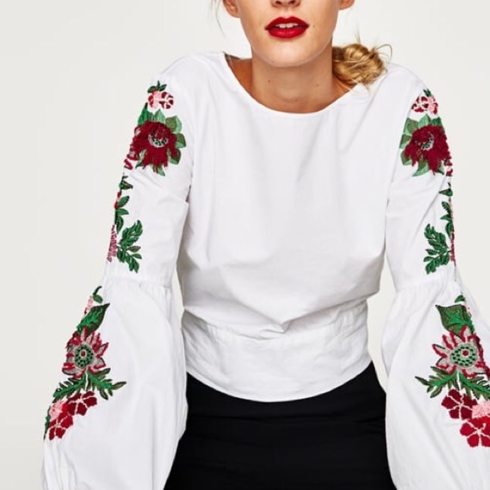 Zara Basic Collection Cotton Embroidered Top